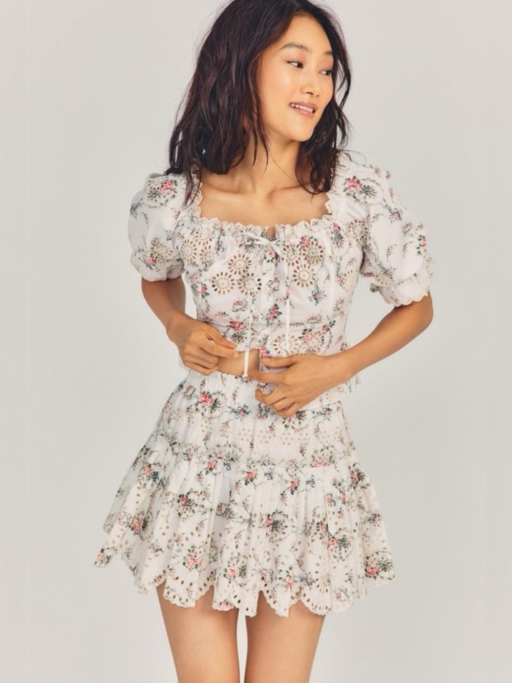 LoveShackFancy White Floral Eyelet Scoop-Neck Blouse